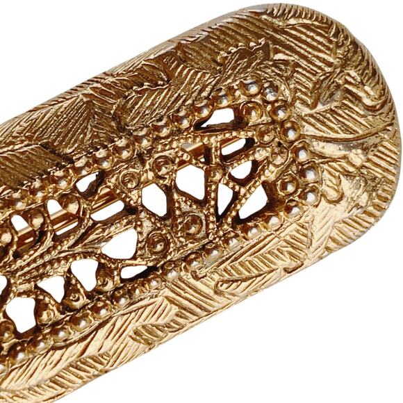 VTG 1950s Brooch Mid Century Gold Tone Filigree Bar Textured Leaf Design Pin - Picture 4 of 7